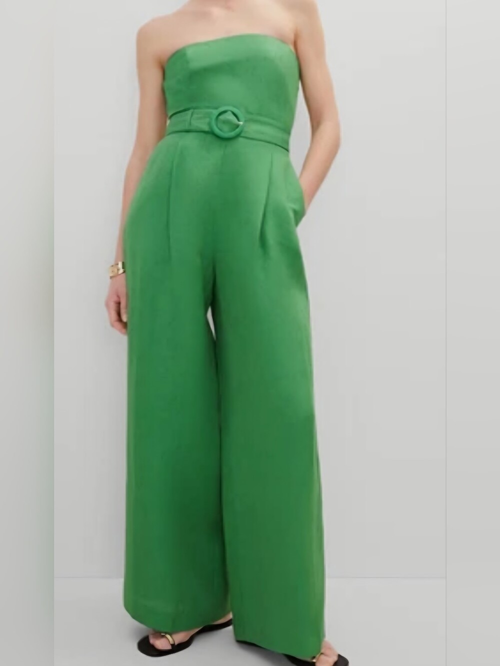 Vibrant Green Linen Blend Strapless Jumpsuit 14 NWT